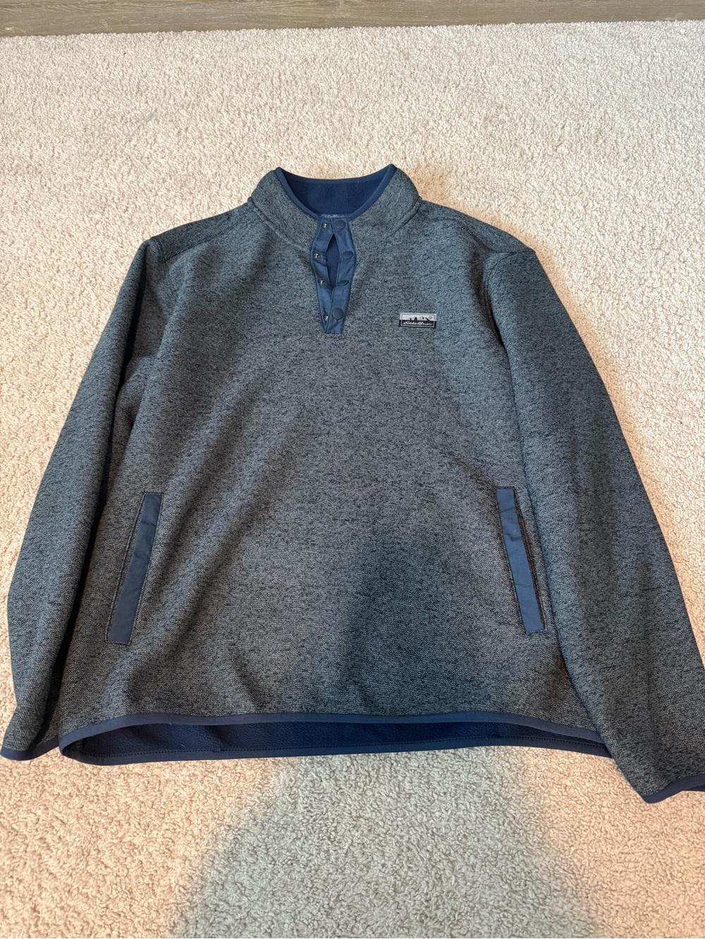 Eddie Bauer Gray and Navy Pullover Fleece Snap-Front
